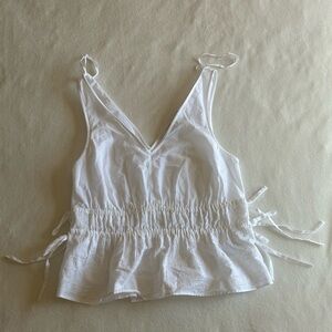 NWOT & Other Stories Women’s White V-Neck Smocked Waist Tank Top